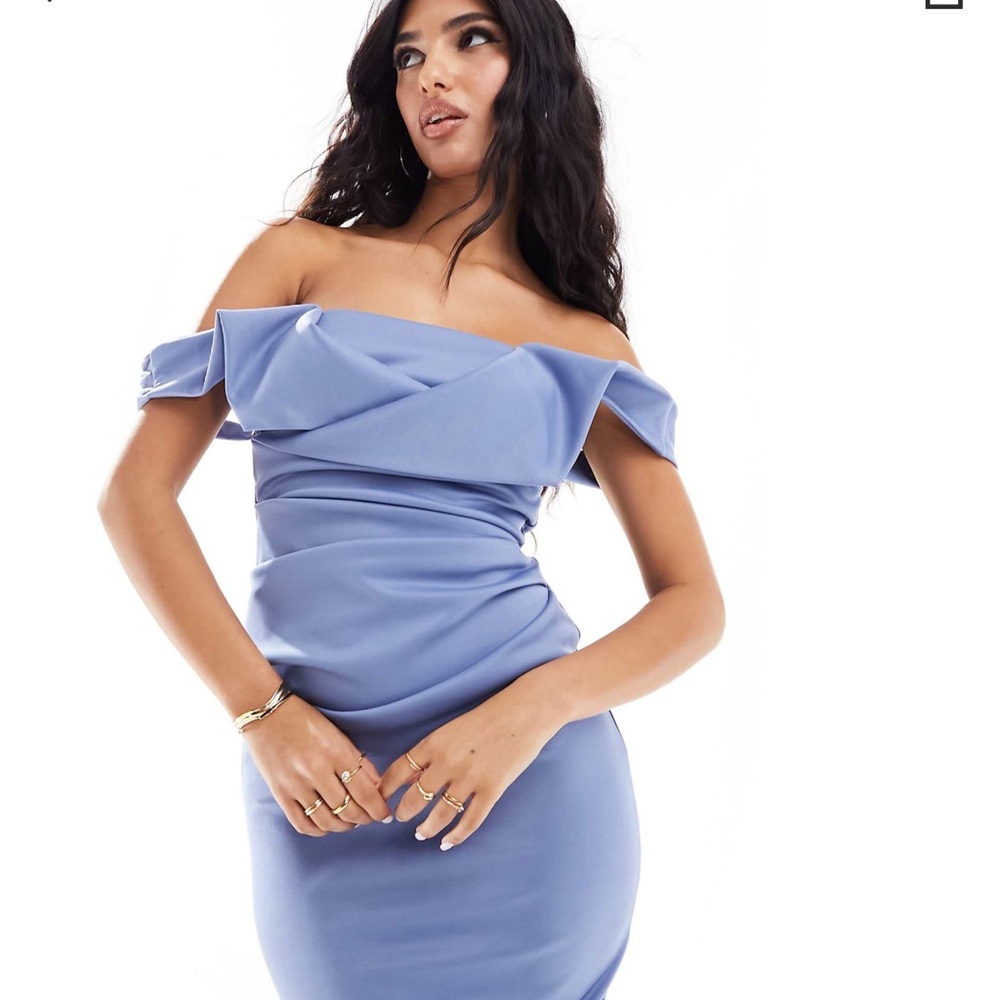 ASOS Design square neck pleat bust midi pencil dress in Blue